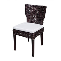 Dining Side Chair, Rattan Woven Seat and Back, Modern Black Wood Frame - BM350108