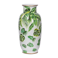 Jesu Decorative Botanical Flamingo Vase, White Green Porcelain, 16 Inch - BM350109