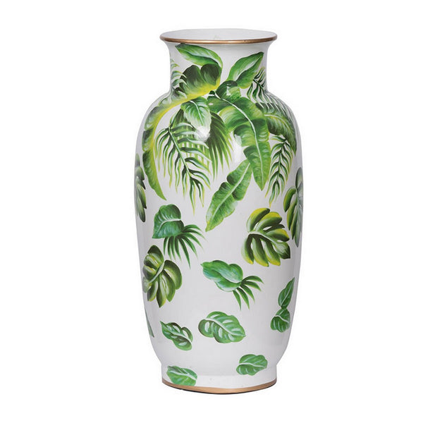 Jesu Decorative Botanical Flamingo Vase, White Green Porcelain, 16 Inch - BM350109