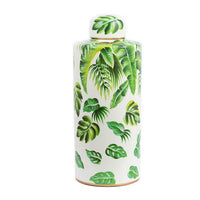 Jesu Decorative Botanical Flamingo Jar, White Green Porcelain, 18 Inch - BM350110