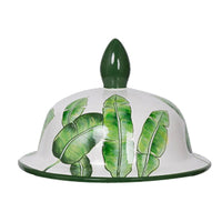 Jesu Ginger Jar with Lid, White Green Palm Leaf Accent, 17 Inch Porcelain - BM350111