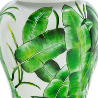 Jesu Temple Jar with Lid, White Green Palm Leaf Accent, 18 Inch Porcelain - BM350112