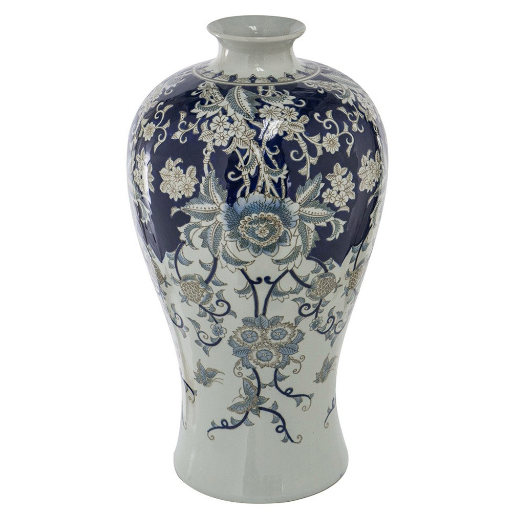 Rayn Decorative Urn, Blue White Chinoiserie Art, 24 Inch Porcelain - BM350113