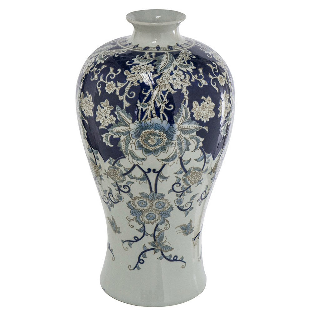 Rayn Decorative Urn, Blue White Chinoiserie Art, 24 Inch Porcelain - BM350113