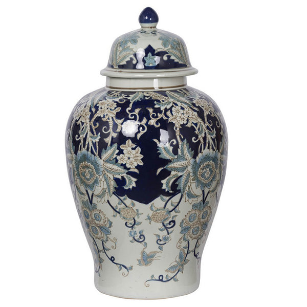 Rayn Ginger Jar with Lid, Blue White Chinoiserie Art, 23 Inch Porcelain - BM350114