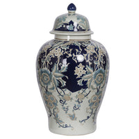 Rayn Ginger Jar with Lid, Blue White Chinoiserie Art, 23 Inch Porcelain - BM350114