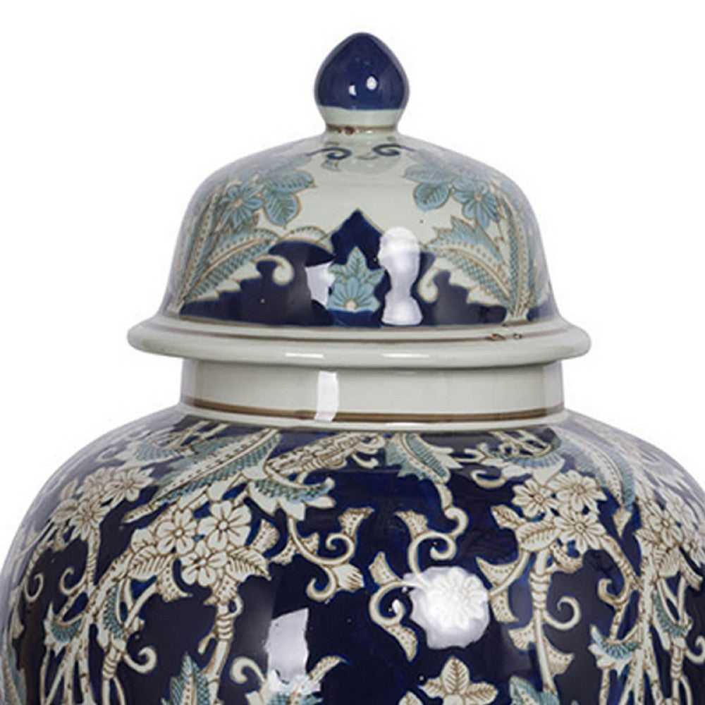 Rayn Ginger Jar with Lid, Blue White Chinoiserie Art, 23 Inch Porcelain - BM350114