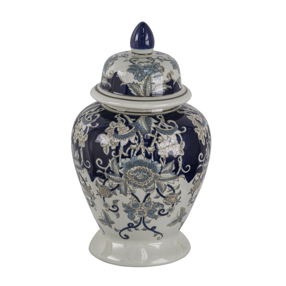 Rayn Ginger Jar with Lid, Blue White Chinoiserie Art, 17 Inch Porcelain - BM350115