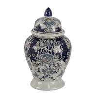 Rayn Ginger Jar with Lid, Blue White Chinoiserie Art, 17 Inch Porcelain - BM350115