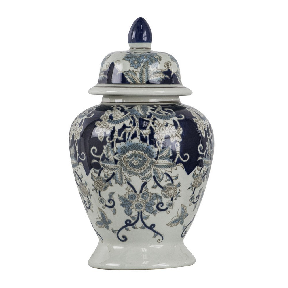 Rayn Ginger Jar with Lid, Blue White Chinoiserie Art, 17 Inch Porcelain - BM350115
