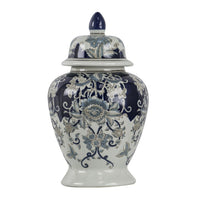 Rayn Ginger Jar with Lid, Blue White Chinoiserie Art, 17 Inch Porcelain - BM350115
