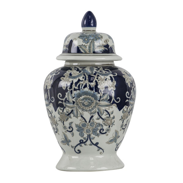 Rayn Ginger Jar with Lid, Blue White Chinoiserie Art, 17 Inch Porcelain - BM350115