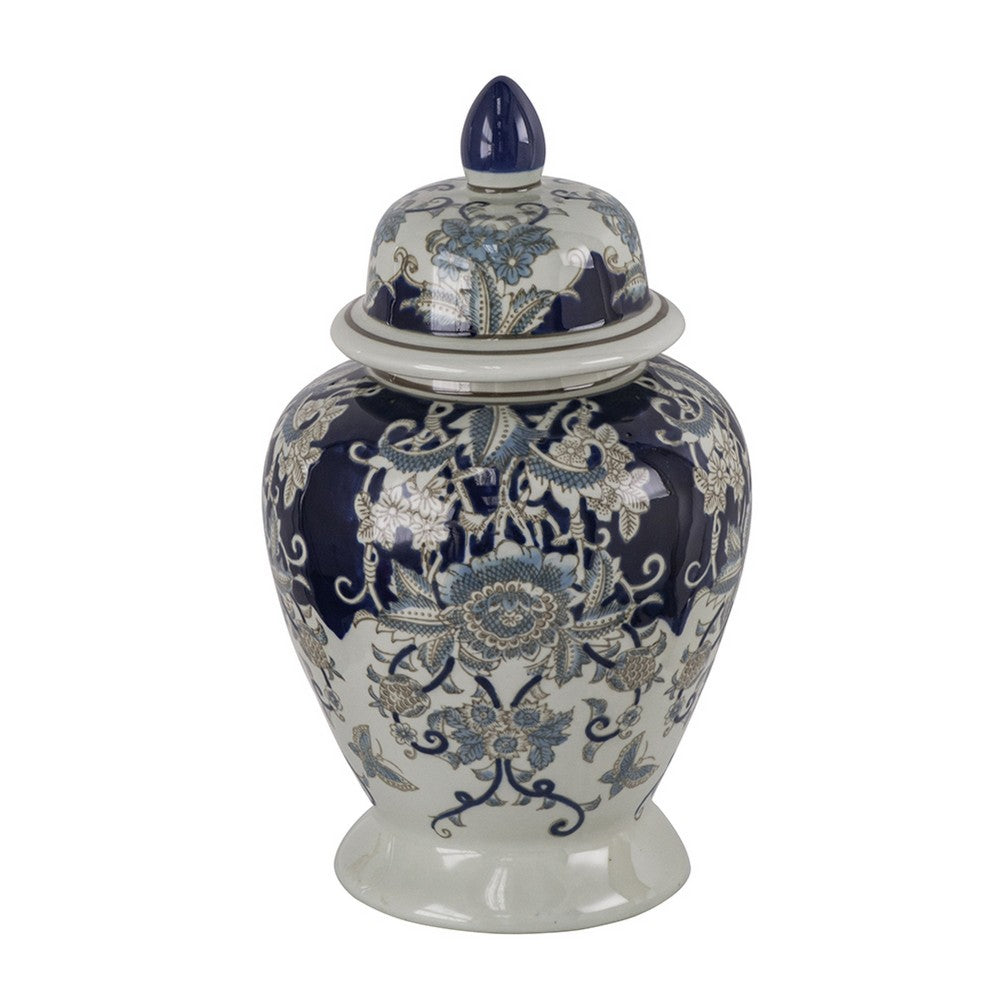 Rayn Ginger Jar with Lid, Blue White Chinoiserie Art, 17 Inch Porcelain - BM350115