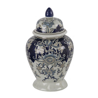 Rayn Ginger Jar with Lid, Blue White Chinoiserie Art, 17 Inch Porcelain - BM350115