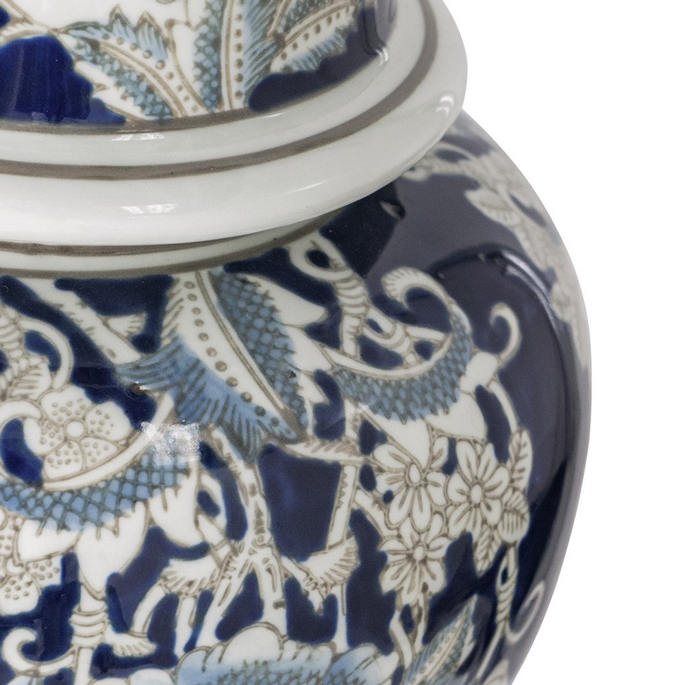 Rayn Ginger Jar with Lid, Blue White Chinoiserie Art, 17 Inch Porcelain - BM350115