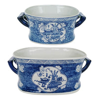 Porcelain Decorative Planter Pots Set of 2, White Blue, 20, 14 Inch - BM350118