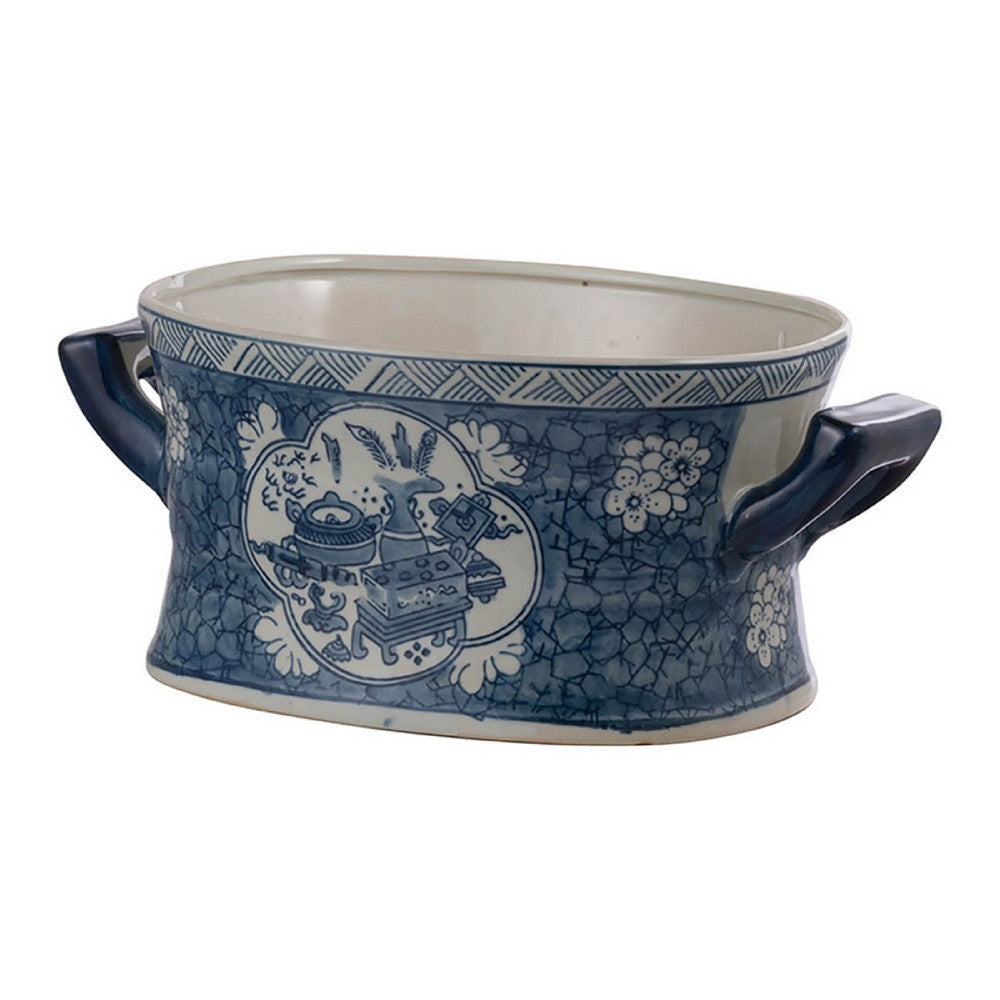 Porcelain Decorative Planter Pots Set of 2, White Blue, 20, 14 Inch - BM350118