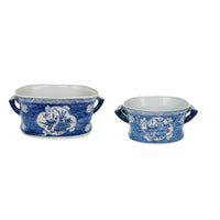 Porcelain Decorative Planter Pots Set of 2, White Blue, 20, 14 Inch - BM350118