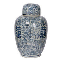 Decorative Ginger Jar with Lid, Blue and White Porcelain, 13 Inch - BM350119