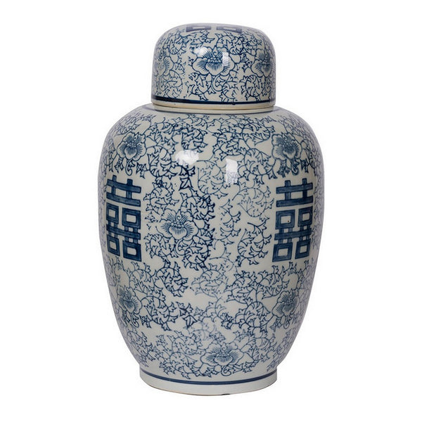 Decorative Ginger Jar with Lid, Blue and White Porcelain, 13 Inch - BM350119