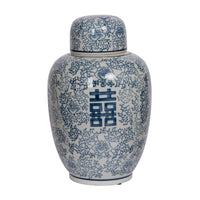Decorative Ginger Jar with Lid, Blue and White Porcelain, 13 Inch - BM350119