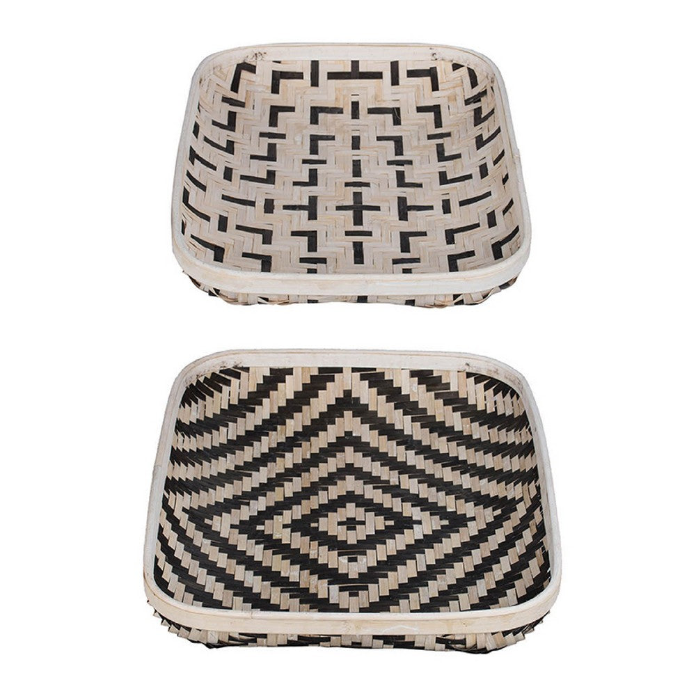 Mona Organic Wash Trays Set of 2, White Black Bamboo Woven Patterns - BM350120