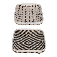 Mona Organic Wash Trays Set of 2, White Black Bamboo Woven Patterns - BM350120