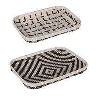 Mona Organic Wash Trays Set of 2, White Black Bamboo Woven Patterns - BM350120