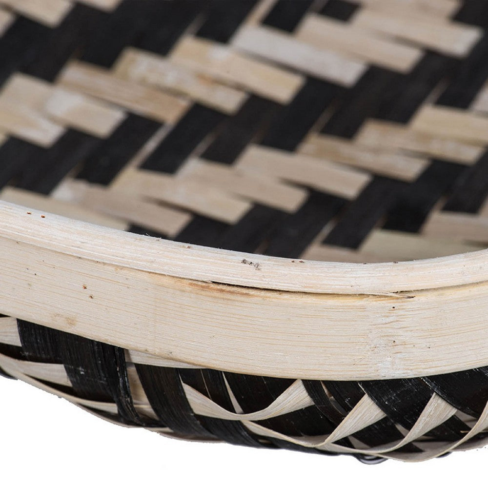 Mona Organic Wash Trays Set of 2, White Black Bamboo Woven Patterns - BM350120
