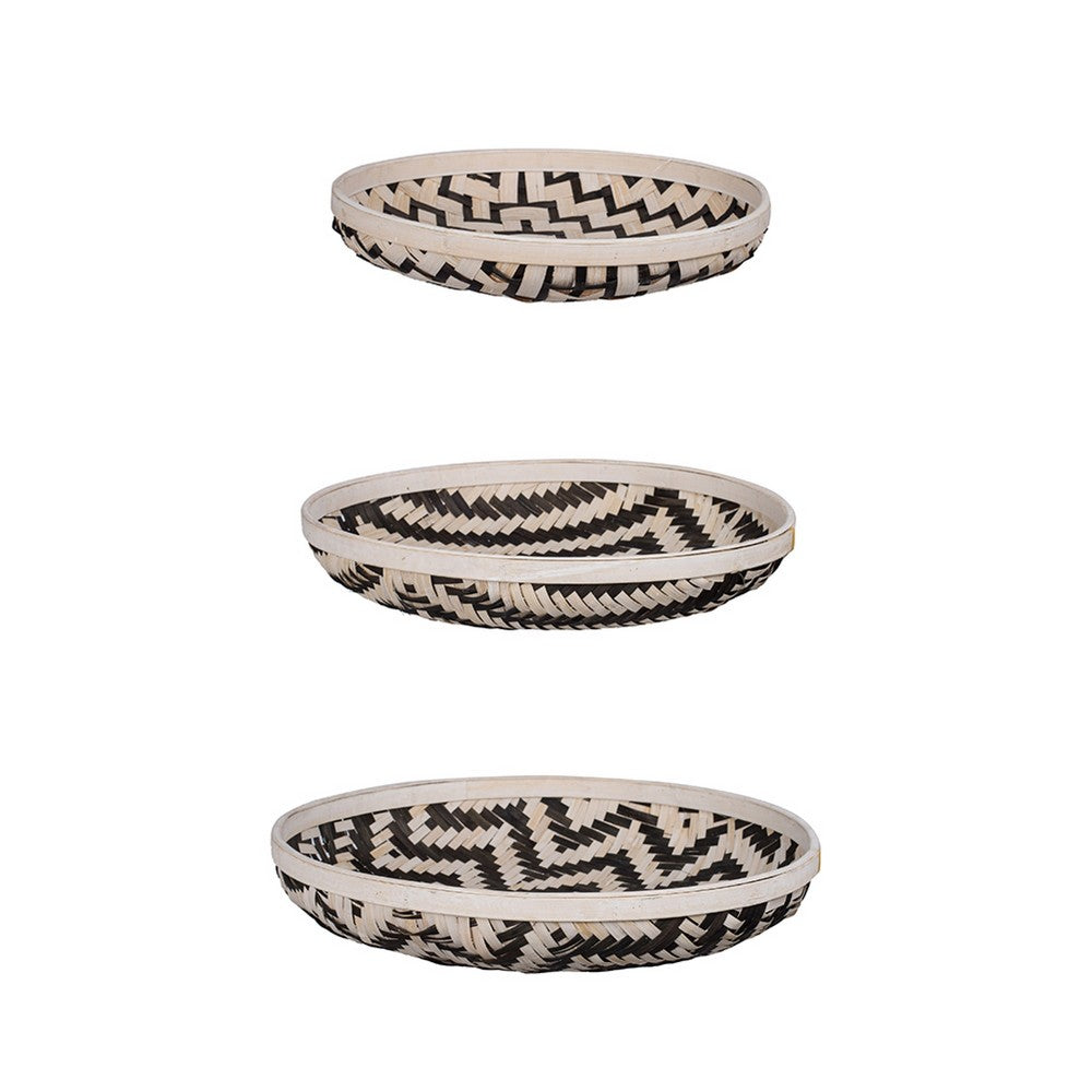 Mona Organic Wash Trays Set of 3, White Black Bamboo Woven Patterns - BM350121