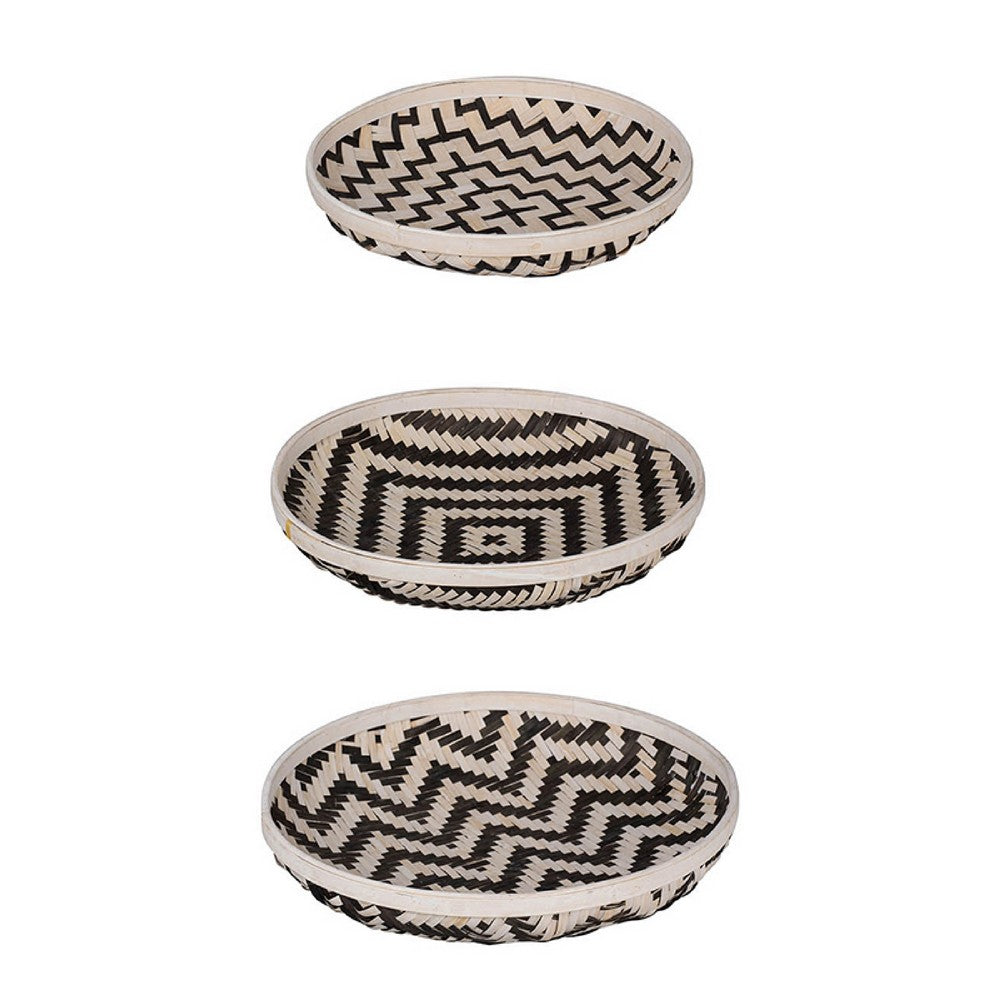 Mona Organic Wash Trays Set of 3, White Black Bamboo Woven Patterns - BM350121