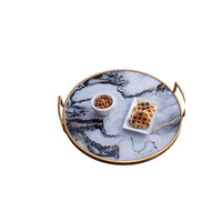 Set of 2 Decorative Trays with Handles, Black White Faux Marble Print, Gold - BM350122