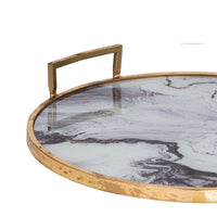 Set of 2 Decorative Trays with Handles, Black White Faux Marble Print, Gold - BM350122