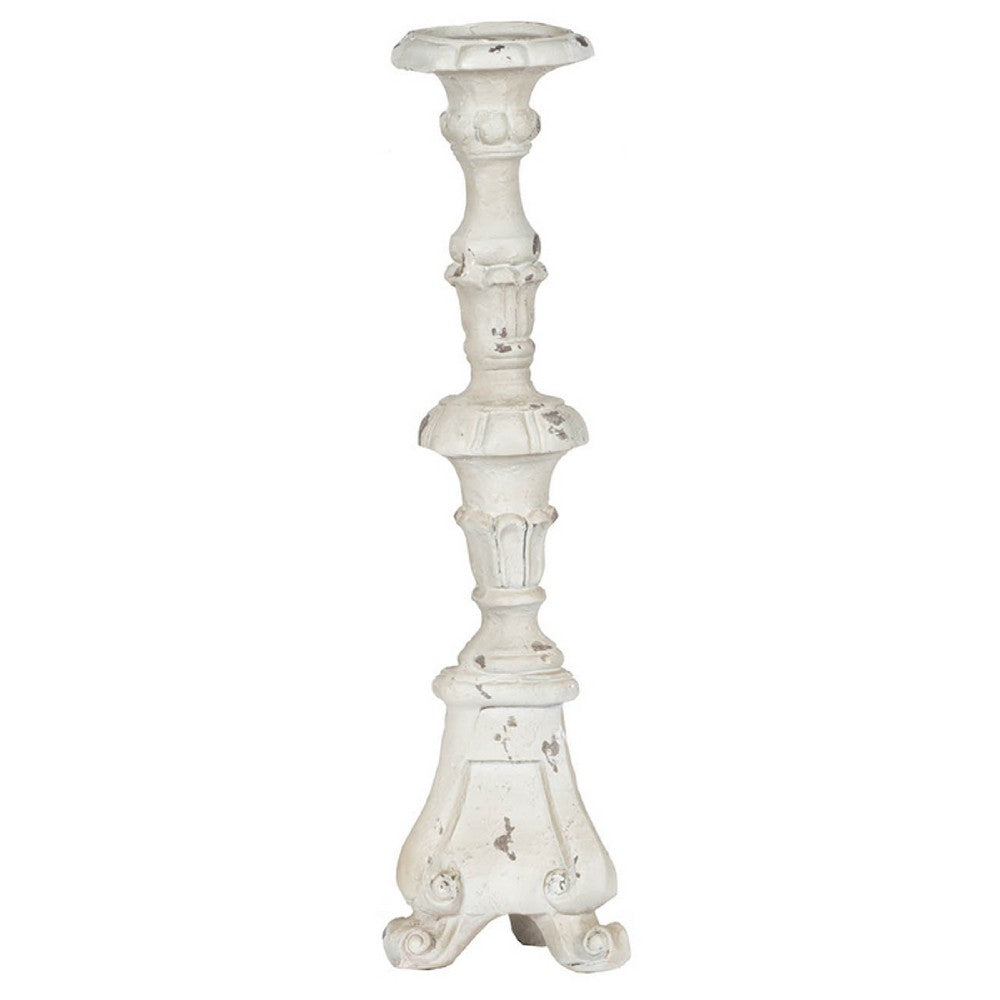 Jewa Vintage Pillar Candle Holder, 25 Inch Distressed White Magnesia - BM350123