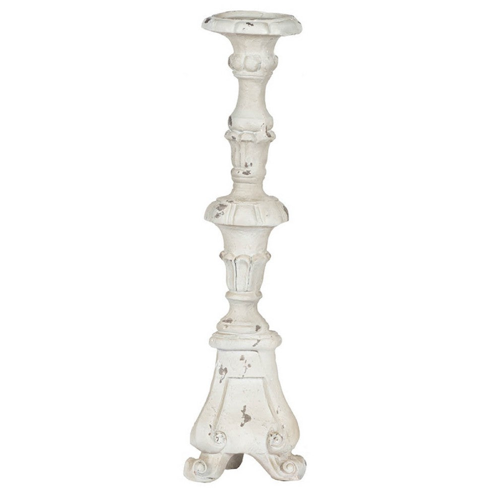 Jewa Vintage Pillar Candle Holder, 25 Inch Distressed White Magnesia - BM350123