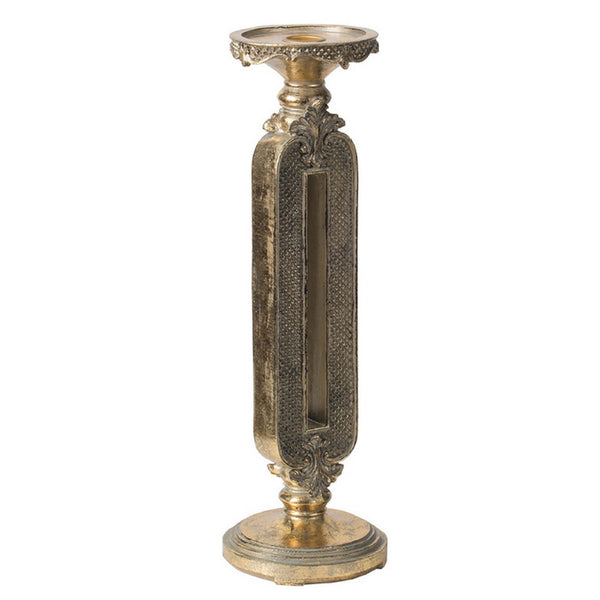 Candle Holder, Antique Gold Tabletop Accent, 14 Inch Keyhole Stem - BM350125