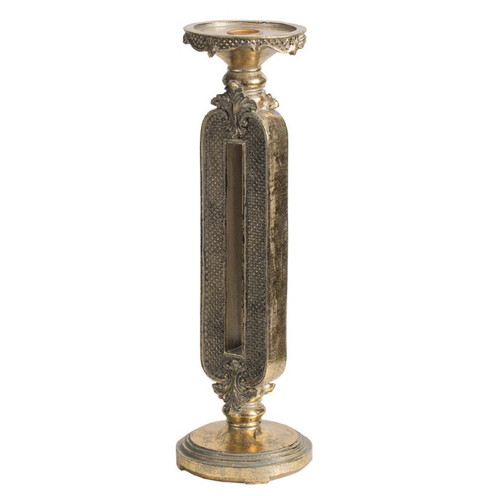 Candle Holder, Antique Gold Tabletop Accent, 14 Inch Keyhole Stem - BM350125