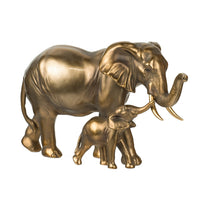 Mother and Baby Elephant Decorative Statue, 12 Inch Gold Bronze Polyresin - BM350127