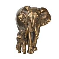 Mother and Baby Elephant Decorative Statue, 12 Inch Gold Bronze Polyresin - BM350127