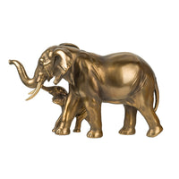 Mother and Baby Elephant Decorative Statue, 12 Inch Gold Bronze Polyresin - BM350127