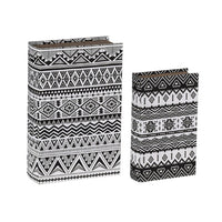 Decorative Book Storage Box Set of 2, White Black Geometric Pattern - BM350128