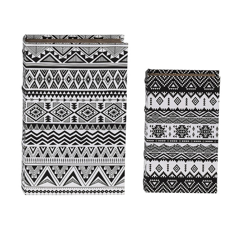 Decorative Book Storage Box Set of 2, White Black Geometric Pattern - BM350128