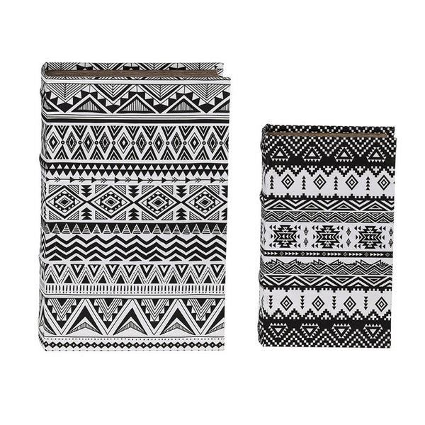 Decorative Book Storage Box Set of 2, White Black Geometric Pattern - BM350128