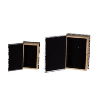 Decorative Book Storage Box Set of 2, White Black Geometric Pattern - BM350128