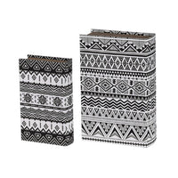 Decorative Book Storage Box Set of 2, White Black Geometric Pattern - BM350128