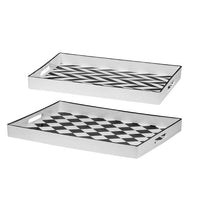 Set of 2 Serving Trays, Black and White Checkered and Chevron Pattern - BM350129