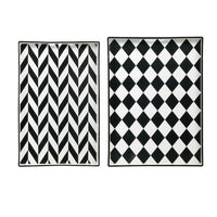 Set of 2 Serving Trays, Black and White Checkered and Chevron Pattern - BM350129