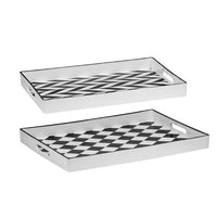 Set of 2 Serving Trays, Black and White Checkered and Chevron Pattern - BM350129