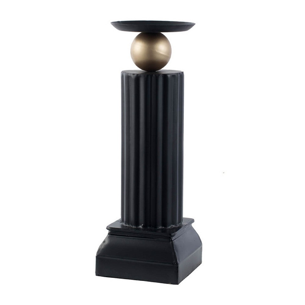 Lemo Candle Holder, Gold Sphere Accent, 15 Inch Black Iron Column Pillar - BM350130