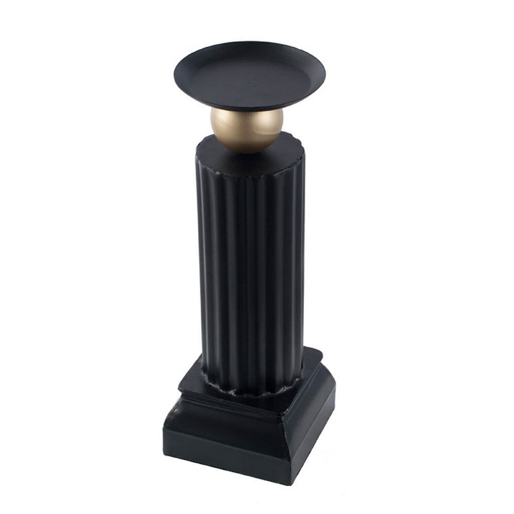 Lemo Candle Holder, Gold Sphere Accent, 15 Inch Black Iron Column Pillar - BM350130
